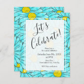 アクアブルーデイジー水の色のアバストラクトパターン 招待状 (正面/裏面)