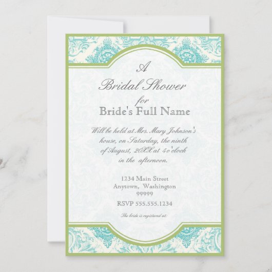 アクアブルートイルクワトロフォイル - ブライダルシャワー招待状 招待状 (正面)