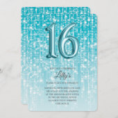 アクアブルートゥインクル軽箔バルーン16th誕生日 招待状 (正面/裏面)