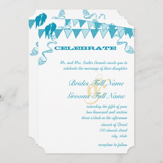 アクアブルードットバンティンペナント結婚式招待状 招待状 (正面/裏面)