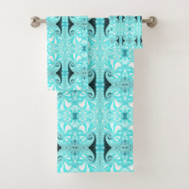 アクアブルーナウティラスのシェルスパイラルフラクタルパターン バスタオルセット