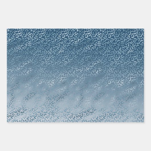 アクアブルーネイビーグラデーションレオパードプリント ラッピングペーパーシート (正面)