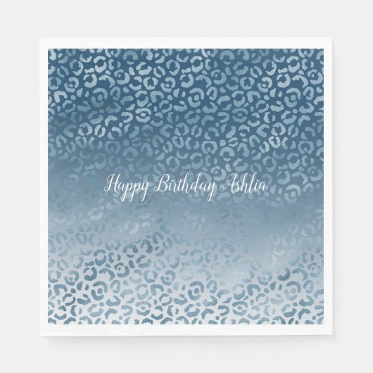 アクアブルーネイビーグラデーションレオパード印刷 スタンダードランチョンナプキン (正面)
