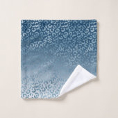 アクアブルーネイビーグラデーションレオパード印刷 バスタオルセット (ウォッシュタオル)