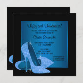 アクアブルーハイヒールウーマンズバースデーパーティー 招待状 (正面/裏面)