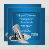 アクアブルーハイヒールウーマンズバースデーパーティー 招待状 (正面/裏面)