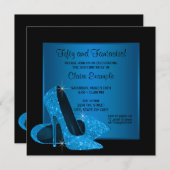 アクアブルーハイヒールウーマンズバースデーパーティー 招待状 (正面/裏面)