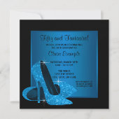 アクアブルーハイヒールウーマンズバースデーパーティー 招待状 (正面)