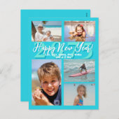 アクアブルーハッピーニューイヤー5枚フォトポストカード シーズンポストカード (正面/裏面)
