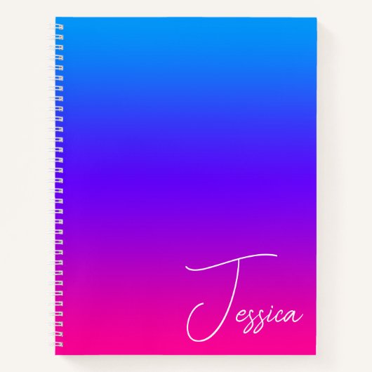 アクアブルーバイオレットパープルとホットピンクグラデーション ノートブック (正面)