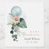 アクアブルーバルーンピーチフローラバンチ赤ちゃんシャワー ワインラベル (シングルラベル)