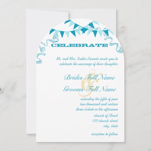 アクアブルーバンティンペナント結婚式招待状 招待状 (正面)