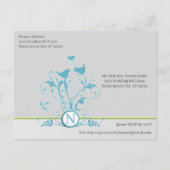 アクアブルーバードハート結婚式招待状はがき インビテーションポストカード (裏面)