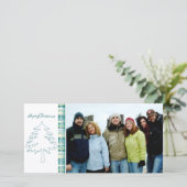 アクアブルーパインツリー&スノーフレークメリークリスマス シーズンカード (スタンド正面)