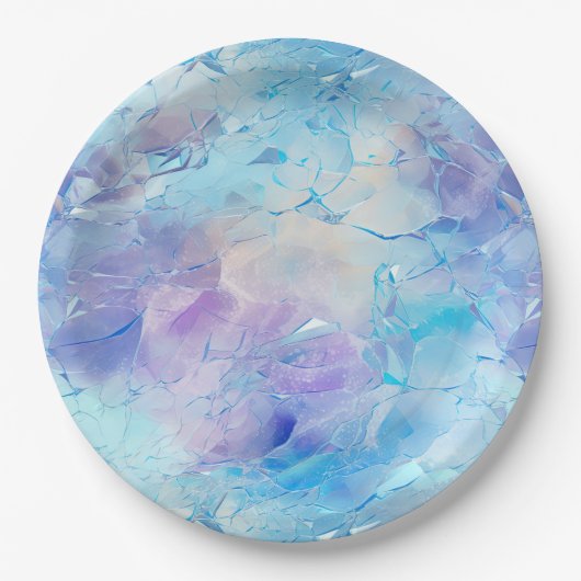 アクアブルーパープルアイススノークリスマス ペーパープレート (正面)