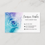 アクアブルーパープルウォーター色カスタムのロゴのミニマル 名刺 (正面)