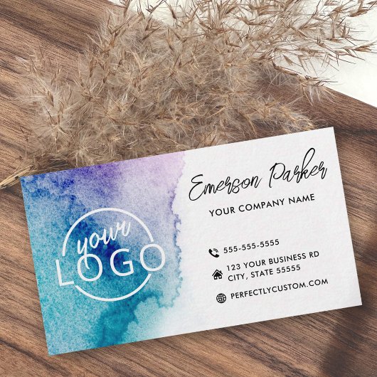 アクアブルーパープルウォーター色カスタムのロゴのミニマル 名刺