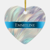 アクアブルーパープルパールホワイトクリスマス セラミックオーナメント (正面)