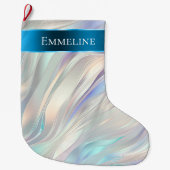 アクアブルーパープルパールホワイトクリスマス ラージクリスマスストッキング (正面)