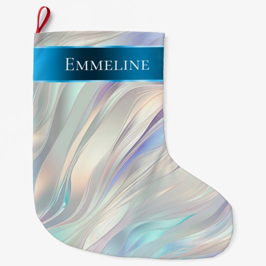 アクアブルーパープルパールホワイトクリスマス ラージクリスマスストッキング (正面)