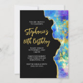 アクアブルーパープルファイアオパール金ゴールドグラーム80誕生日 招待状 (正面)