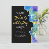 アクアブルーパープルファイアオパール金ゴールドグラーム80誕生日 招待状 (スタンド正面)