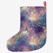 アクアブルーパープルフローラ孔雀クリスマス名 ラージクリスマスストッキング (裏面)