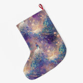 アクアブルーパープルフローラ孔雀クリスマス名 ラージクリスマスストッキング (裏面 (吊り時))