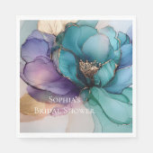 アクアブルーパープル金ゴールドフローラブライダルシャワー スタンダードランチョンナプキン (正面)