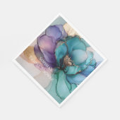 アクアブルーパープル金ゴールドフローラブライダルシャワー スタンダードランチョンナプキン (角)