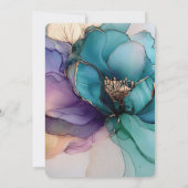 アクアブルーパープル金ゴールドフローラブライダルシャワー 招待状 (裏面)