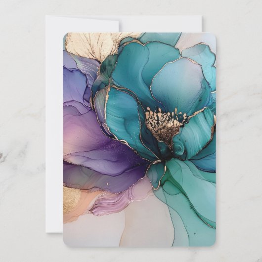 アクアブルーパープル金ゴールドフローラブライダルシャワーII 招待状 (裏面)