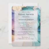 アクアブルーパープル金ゴールドフローラブライダルシャワーII 招待状 (正面)