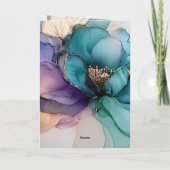 アクアブルーパープル金ゴールドフローラ誕生日 カード (裏面)