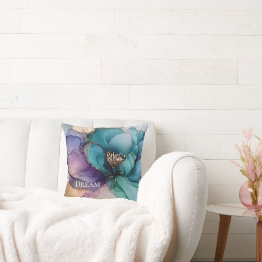 アクアブルーパープル金ゴールドフローラ クッション (ソファ)