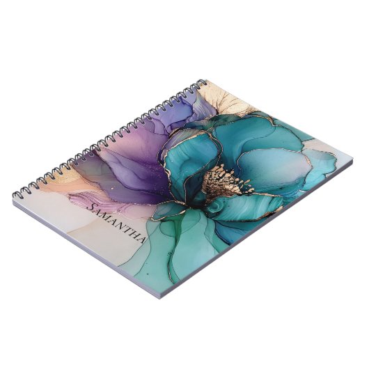 アクアブルーパープル金ゴールドフローラ ノートブック (左側)