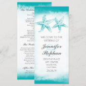 アクアブルーヒトデのカップルビーチ結婚式プログラム プログラム (正面/裏面)