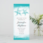 アクアブルーヒトデのカップルビーチ結婚式プログラム プログラム (スタンド正面)