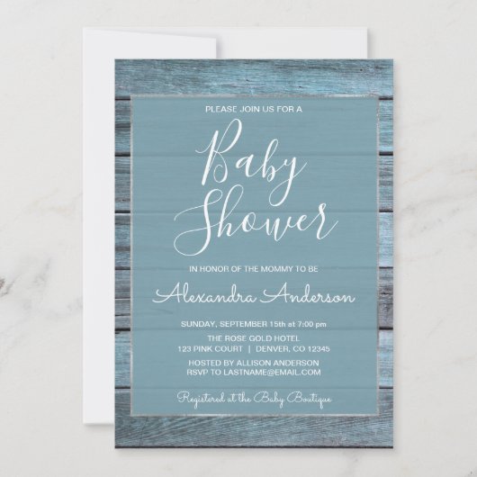 アクアブルービーチハウスベビーシャワー 招待状 (正面)