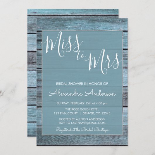 アクアブルービーチ恋しく思ハウストミセスブライダルシャワー 招待状 (正面/裏面)