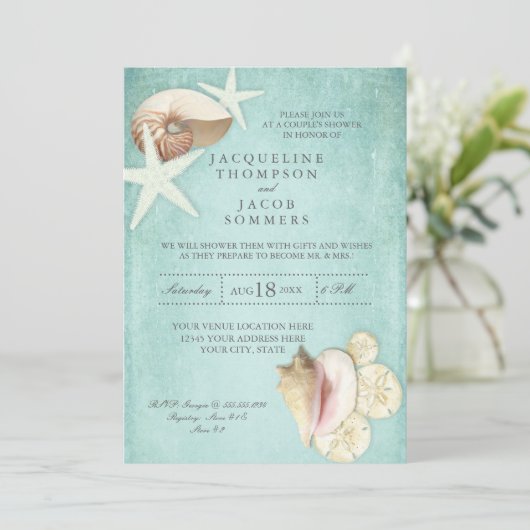 アクアブルービーチ海シェルサンドカップルシャワー 招待状 (スタンド正面)