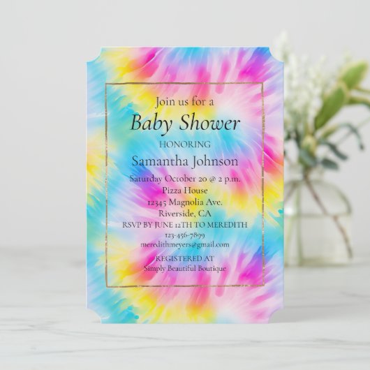 アクアブルーピンクイエロー絞り染め 招待状 (スタンド正面)