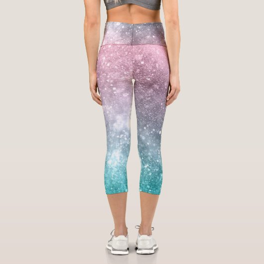 アクアブルーピンクグラデーションシー銀河系抽象芸術 カプリレギンス (裏面)