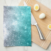 アクアブルーピンクグラデーションシー銀河系抽象芸術 キッチンタオル (四つ折り)