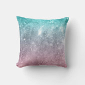 アクアブルーピンクグラデーションシー銀河系抽象芸術 クッション (正面)