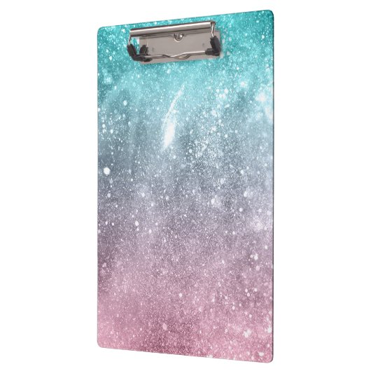 アクアブルーピンクグラデーションシー銀河系抽象芸術 クリップボード (左)