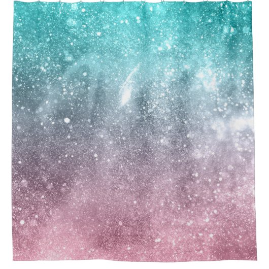 アクアブルーピンクグラデーションシー銀河系抽象芸術 シャワーカーテン (正面)