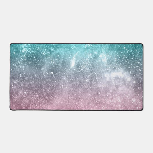 アクアブルーピンクグラデーションシー銀河系抽象芸術 デスクマット (正面)
