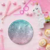 アクアブルーピンクグラデーションシー銀河系抽象芸術 ペーパープレート (パーティー)