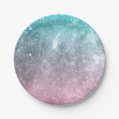 アクアブルーピンクグラデーションシー銀河系抽象芸術 ペーパープレート (正面)